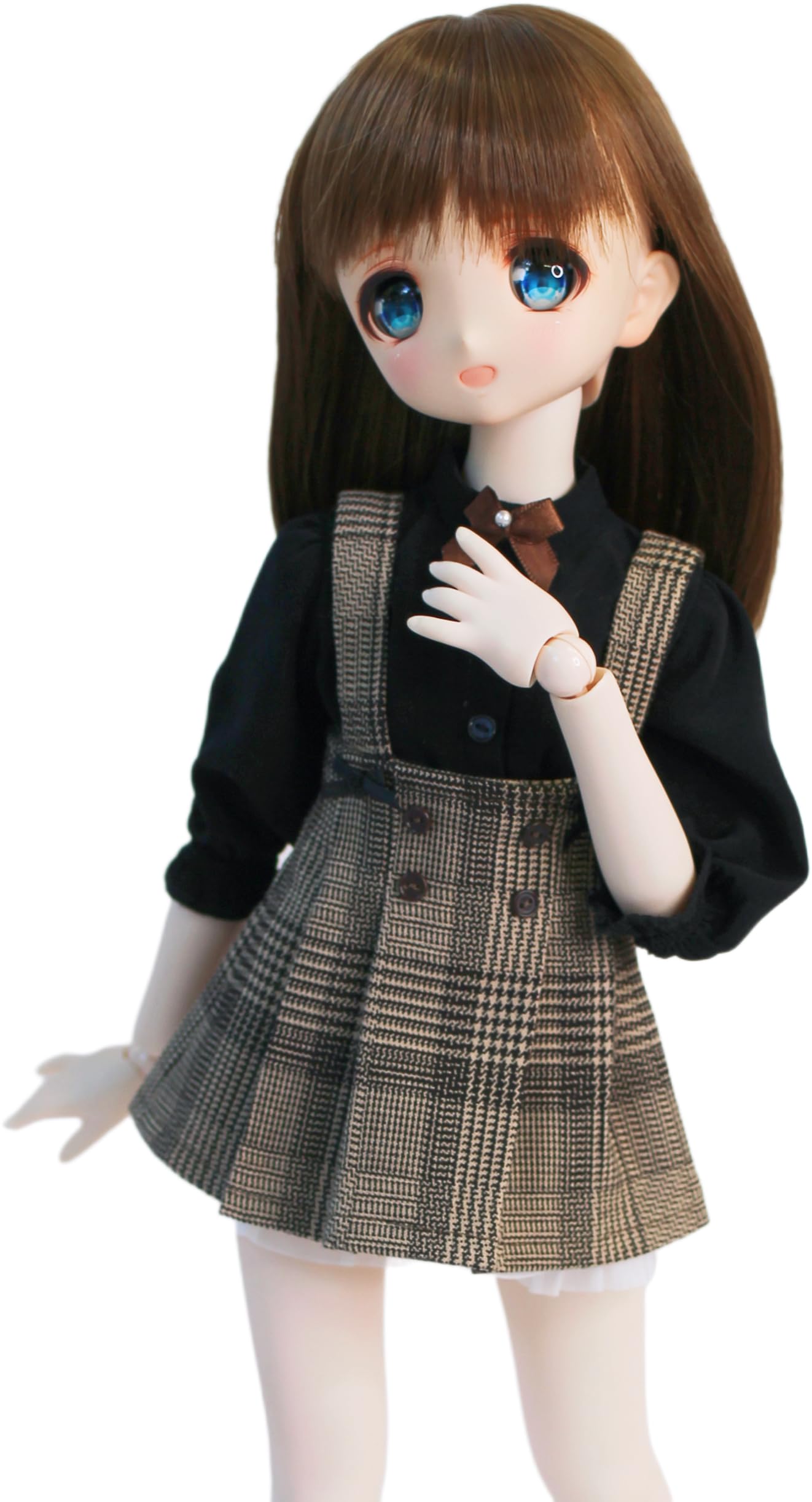 

Petite Marie Scale BJD Jumper Skirt with Brown Ribbon and Black Blouse Set Check British Glen Plaid Jumper Skirt for 40cm BJD Dolls 1/3 (2 Pieces)