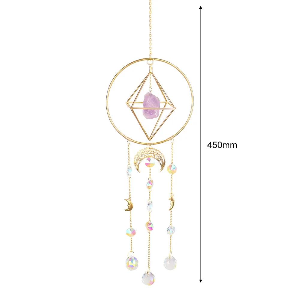 Crystal Wind Chime Star Moon Sun Catchers Windchimes Plated Colorful Beads Hanging Drop for Outdoor Indoor Garden Decor Craft