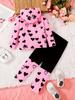 Fall and winter fashion girls' baby sets, cute cat + heart pattern hooded sweatshirt + pants, casual and simple, suitable for outdoor activities.