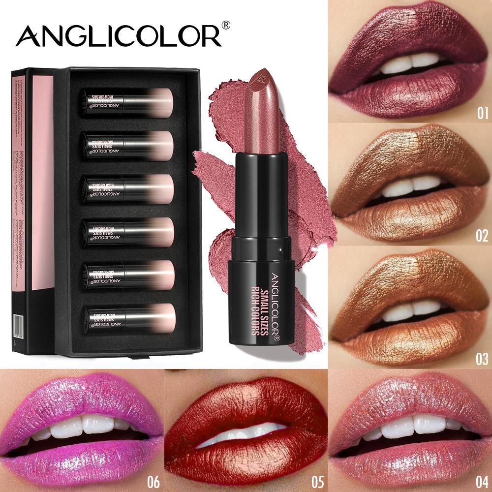 6 Colors Pearlescent Lipstick Set Box, Velvet Fine Sparkle, Long-lasting Waterproof, No Color Fading, No Sticking Glitter Lipstick Set Box
