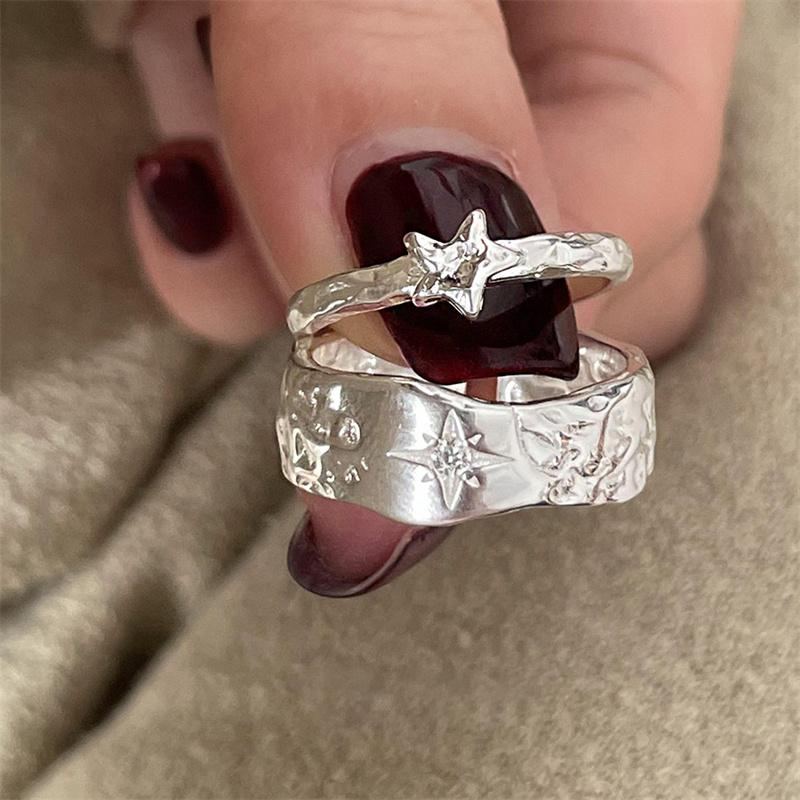 Silver Color Star Rings for Women Men Fashion Geometric Handmade Irregular Vintage Ring Party Christmas Gifts