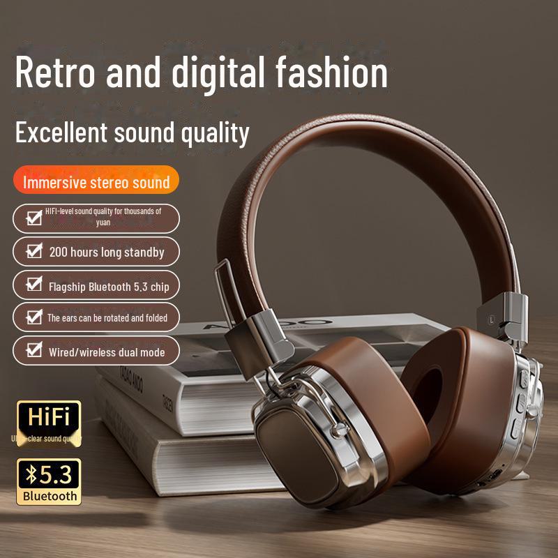 

Беспроводная Bluetooth-гарнитура в стиле ретро с мощными басами для мобильных устройств и игр серебряный/коричневый