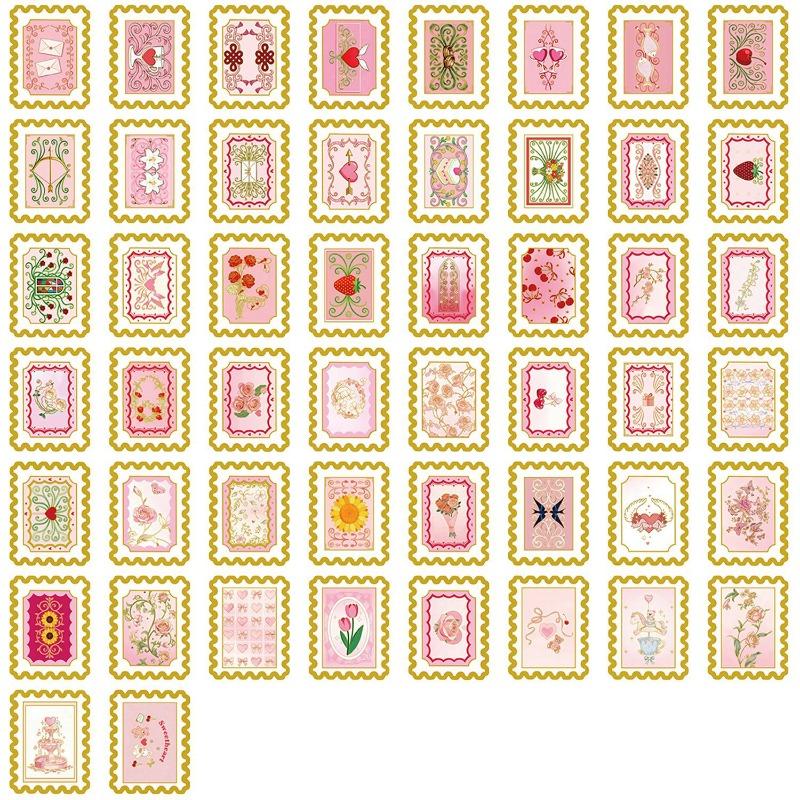 50 Pieces of Retro Love-themed Stamps Cartoon Gold-embossed Valentine s Day Sticker Phone Case with Waterproof Feature