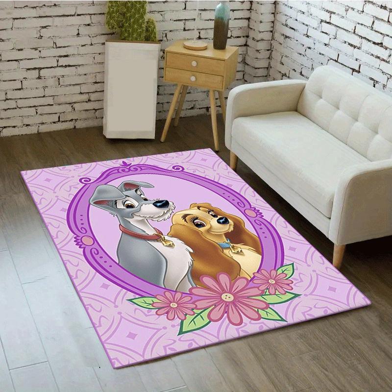 1pc Lady and The Tramp Pattern Area Rug Soft Flannel Floor Mat for Living Room,Office,Bedroom and Carpet,Sofa Coffee Table Floor Mat
