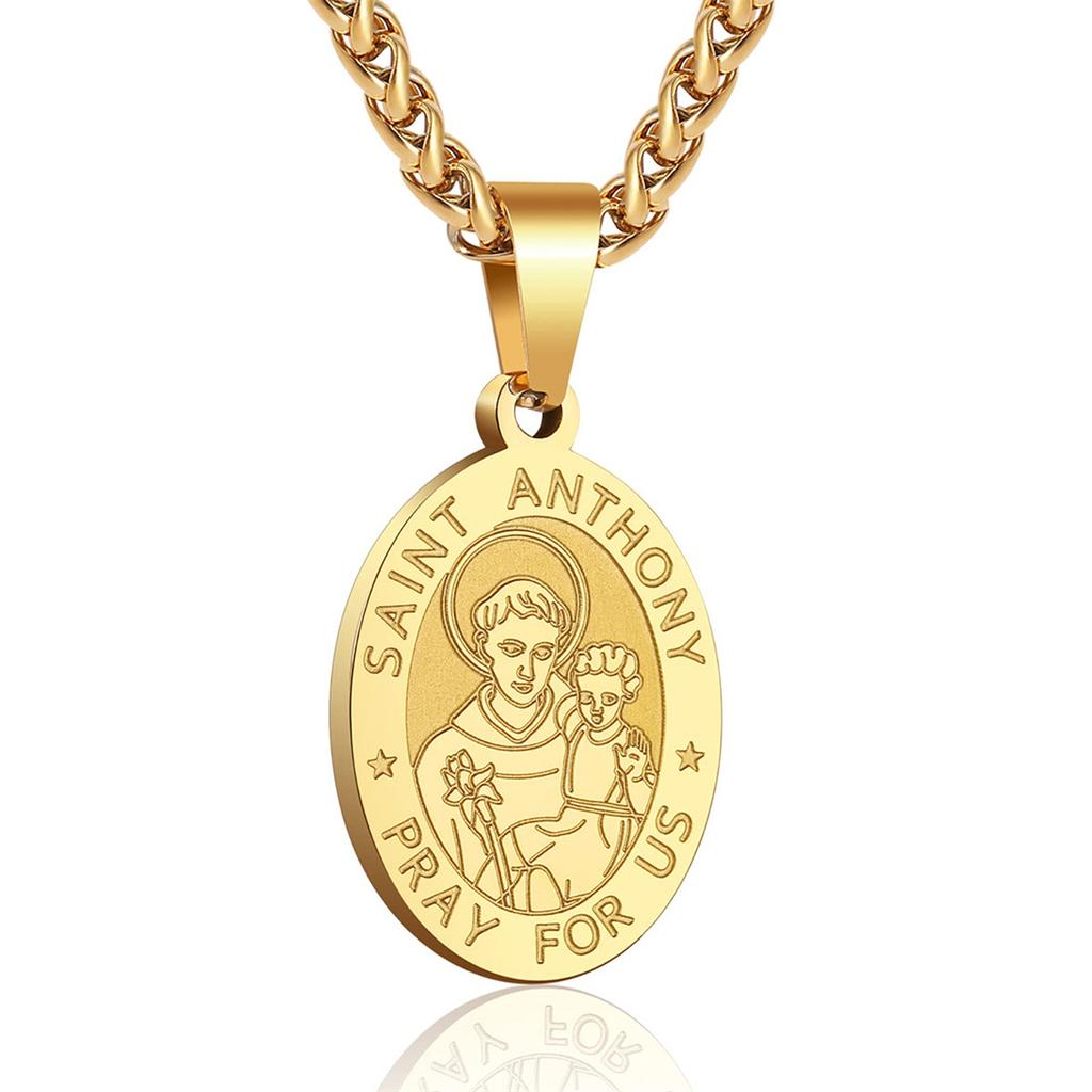 Stainless Steel Saint Anthony Medal Pendant Necklace For Men Fashion Jewelry