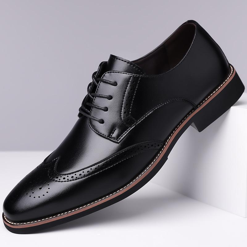 2025 Men's Genuine Leather Brogue Derby Shoes - Pointed Toe, Lace-up, Large Sizes