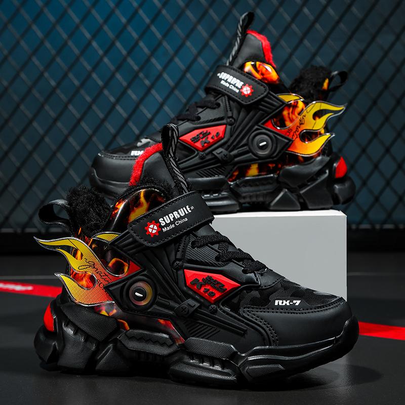 

Зимняя детская обувь для мальчиков, нескользящая спортивная обувь, уличные зимние ботинки, водонепроницаемые теплые кроссовки, детская повседневная обувь из хлопка с высоким берцем 36 красный