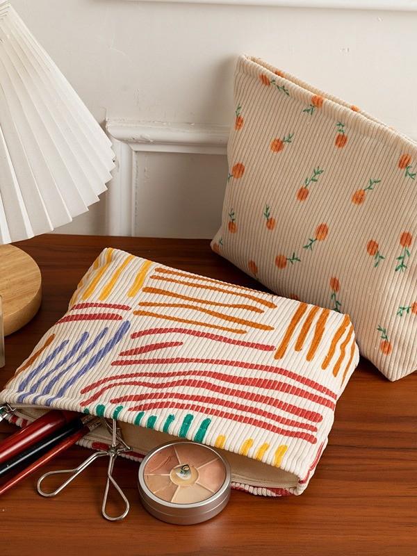 Floral Velvet Makeup Bag With Large Capacity For Daily Use And Travel Storage