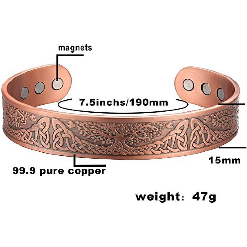 Vintage Viking Magnetic Copper Plated Bracelet, Korean Style Red Copper Open Bangle 1