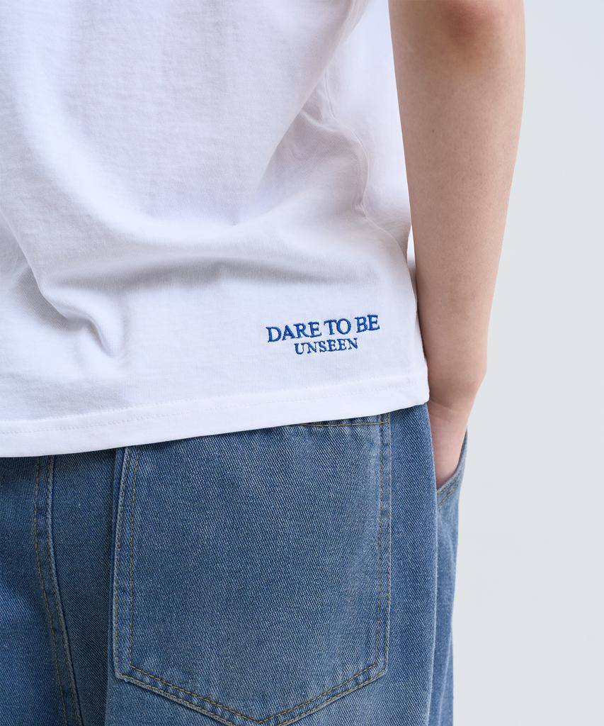 Yuseuteule Waist Embroidered Short Sleeve T-Shirt (White)
