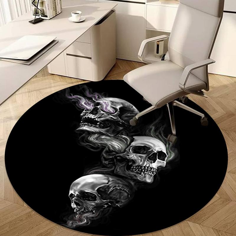 Skull Gothic  Circular Rug Office Decorative Carpet For Living Room Bedroom Door Mat Floor Rug Computer Chair Area Rug Viking Theme Decor