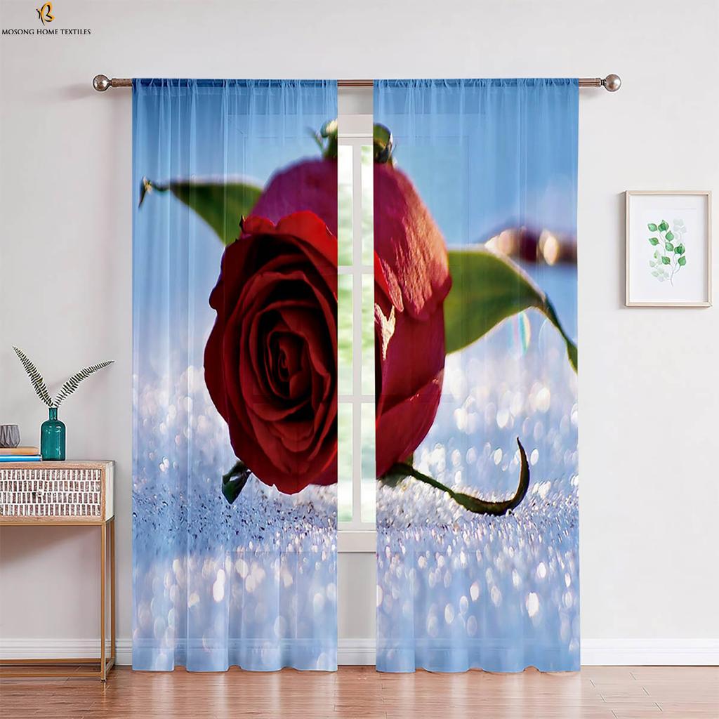 Red Vintage Rose Flower 3d Printed Curtain Bedroom Living Room Study Window Decoration Curtain Home Decoration 2 Pieces