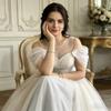 Solid Color Off Shoulder Sleeves With Pearls Detachable Shoulder Straps  Party