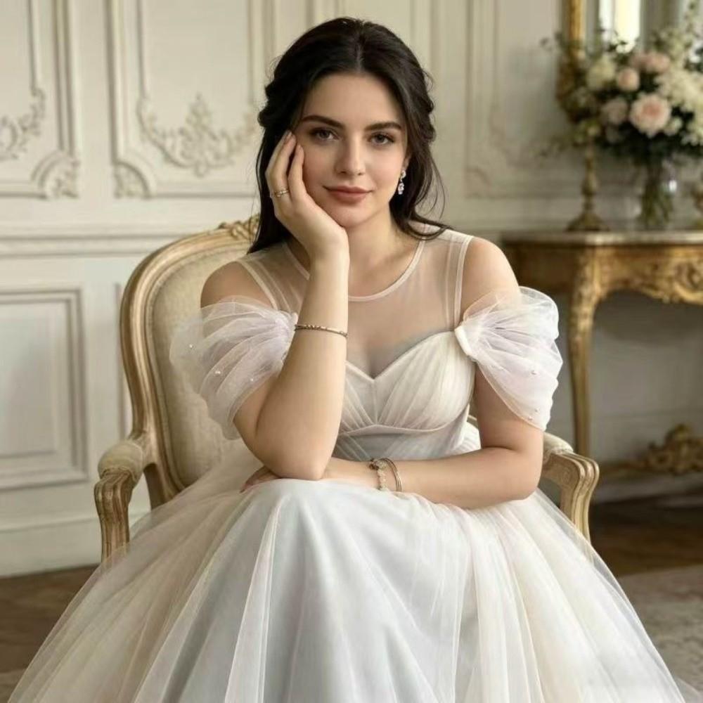 Solid Color Off Shoulder Sleeves With Pearls Detachable Shoulder Straps  Party