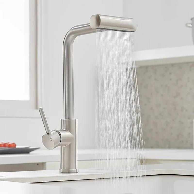 

Черные кухонные смесители, серый выдвижной вращающийся водопадный поток, распылительная головка, смеситель для раковины, матовый никель, аксессуары для водопроводного крана