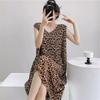 Large Size Loose Long Nightgown Simple Lazy Style Printed Sleeveless Tank Dress Sexy V-Neck V-Back Home Clothes Loungewear