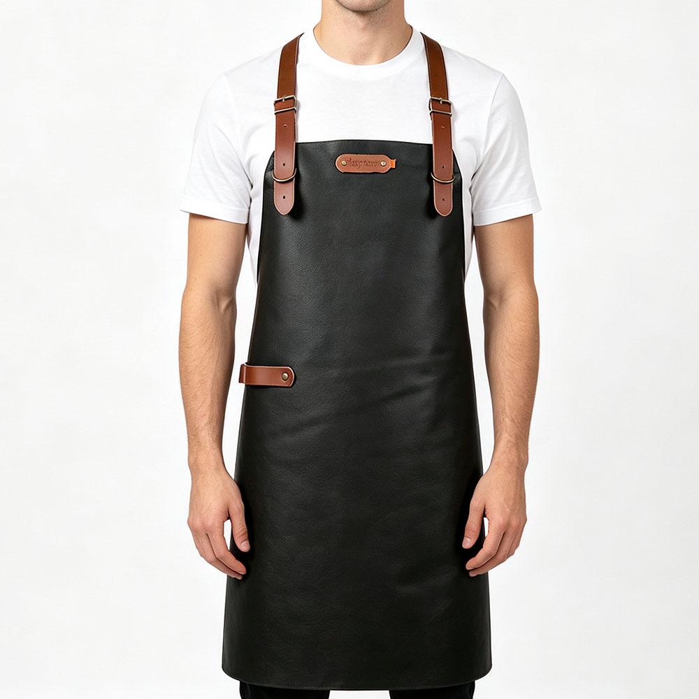 Waterproof PU Leather Hanging Neck Apron - Oil-Proof BBQ & Barista Style