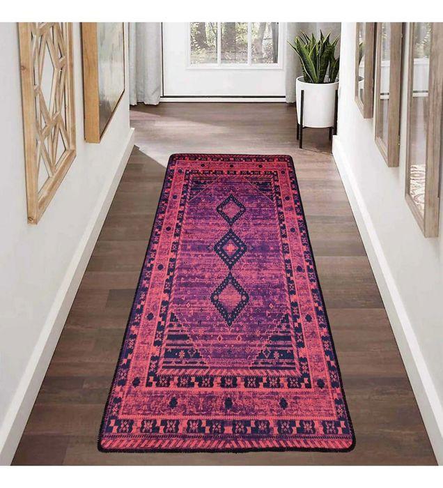 Tapis de salon - MAGHREB - Rouge - 80x150 cm - 50% Polyester - Antidérapant