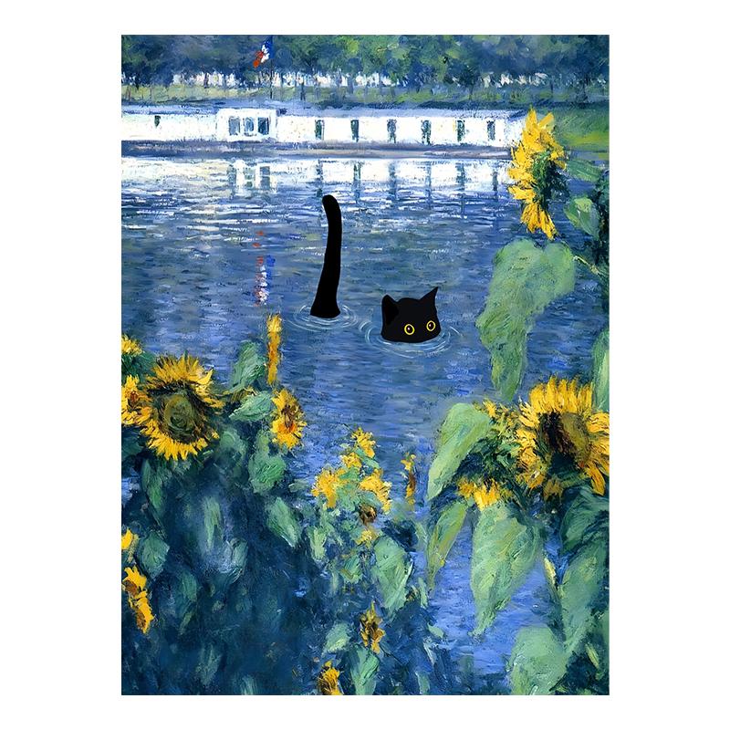 Van Gogh Black Cat Sunflowers Funny Art Matisse Monet Canvas Painting Posters And Prints Wall Pictures For Living Room Decor