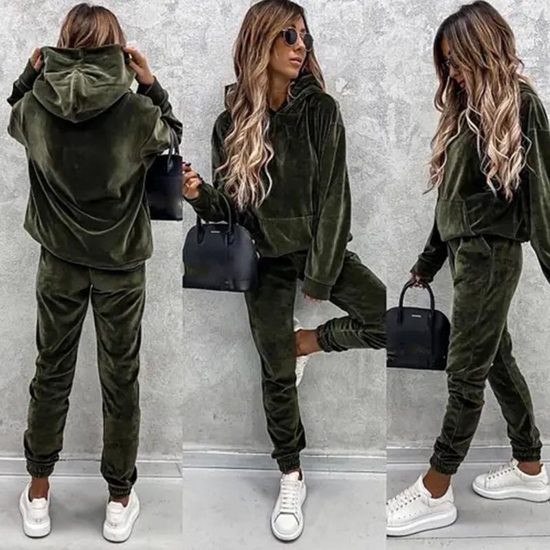 Neuer Stil Damen Freizeit Pullover Hoodie Sweatshirt und Jogginghose 2-teiliges Set Uni Herbst Outfit