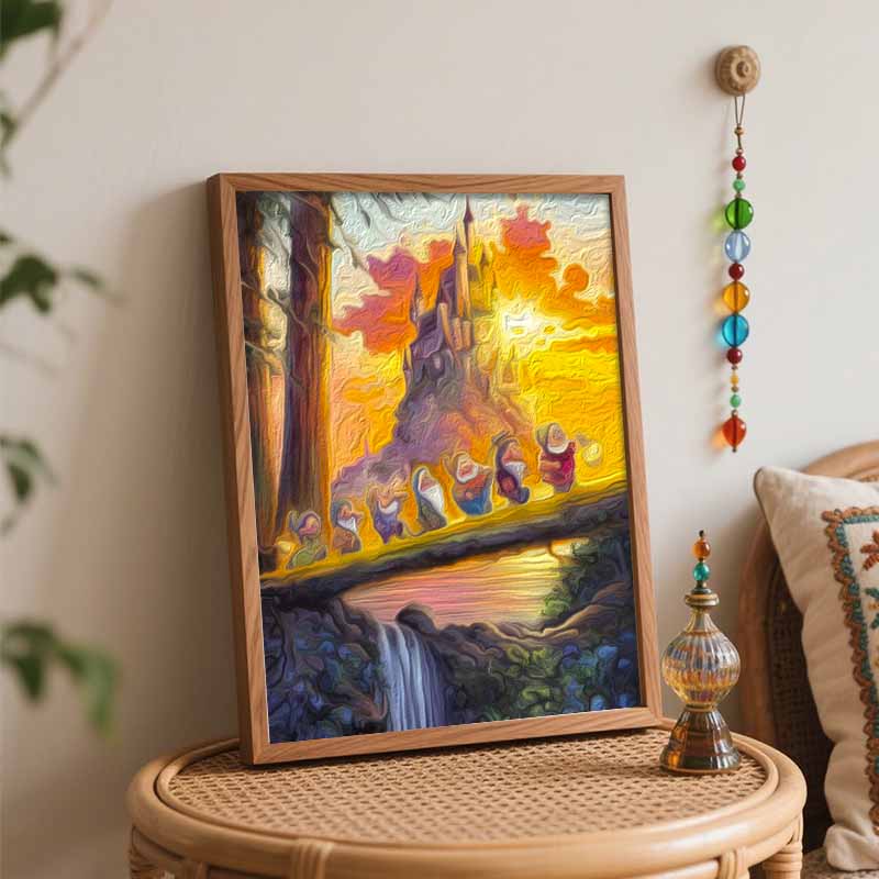 Disney Snow White Dwarfs Paint By Number Kit Drawing Canvas DIY Picture Home Decor Oil Painting Sunset Castle Art Wall Craft Gift Set
