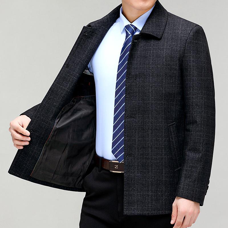 Men's Luxury Wool Lapel Jacket - Thick, Button-up Outerwear for Middle-aged and Elderly Dads