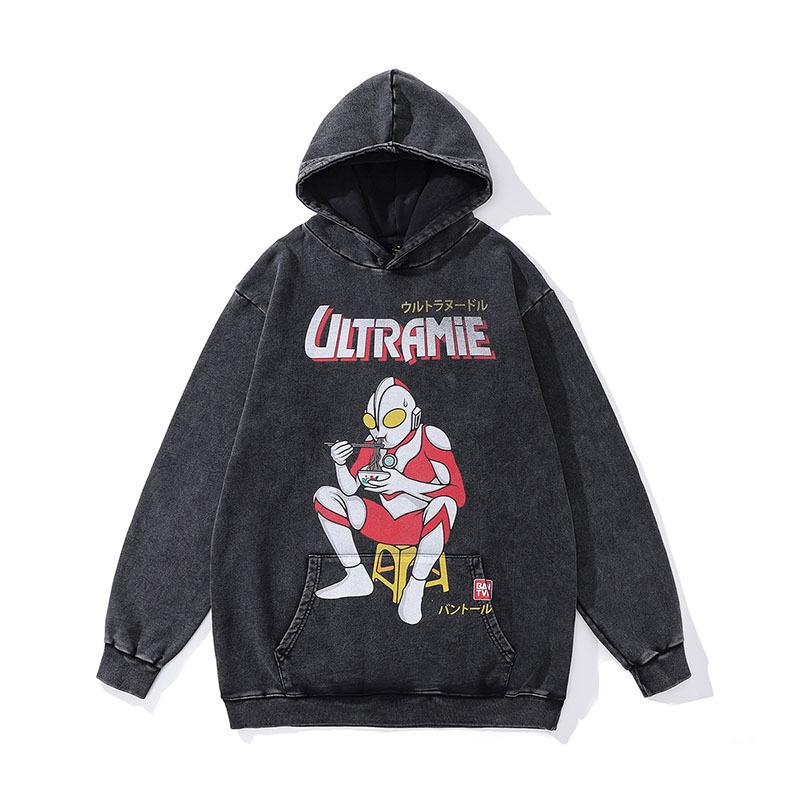 European And American High Street Skull Direct Injection Printing Washed Hooded Sweater Men And Women Loose Retro Trendy Brand Old Coat