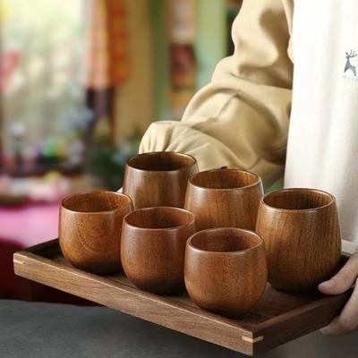 Japanese Style Wooden Teacups Solid Wood To-go Cups Handmade Wooden Water Cups Big Belly Wine Glass