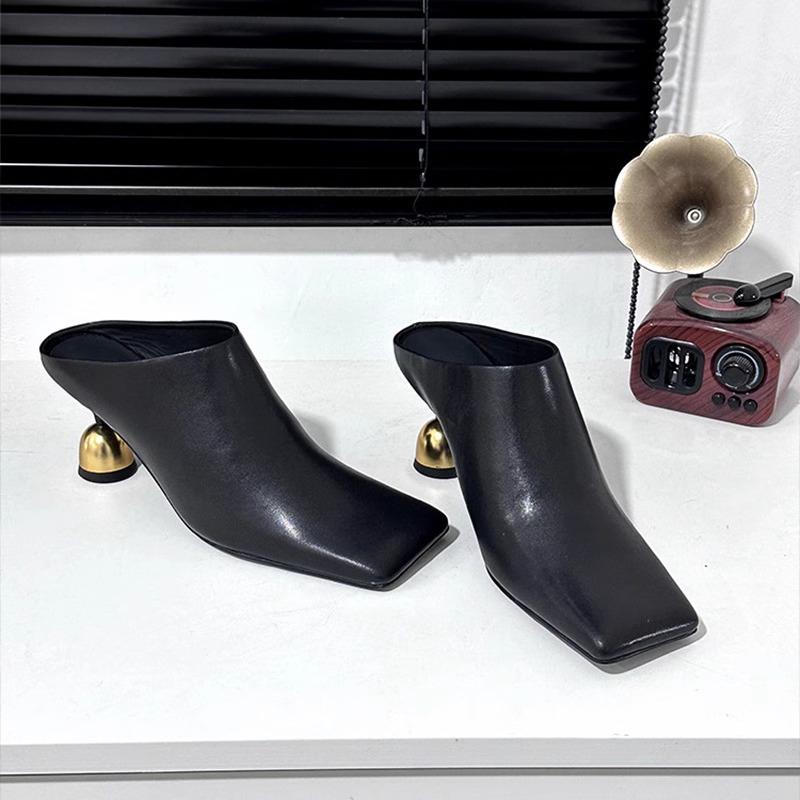 Fashion Spring New Thin and Baotou Slippers Women's Fashion Square Head Deep Mouth Anti-slip Wear-resistant High Heels