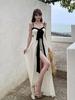 French white mesh suspender dress women's clothing is beautiful in summer, pure desire temperament, slim-fitting hip-wrapped split-fork long dress