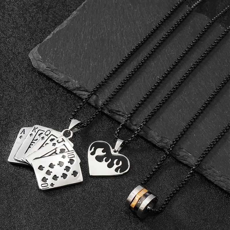 

Stainless Steel Necklace Roman Numerals Small Waist Pendant Personality Hip-Hop Playing Cards Titanium Steel Jewelry Steel color three-piece s