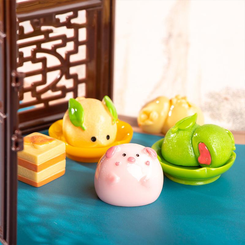 Creative Chinese Pastry Figurine Crafts Cute Cartoon Fruit Food Resin Ornaments