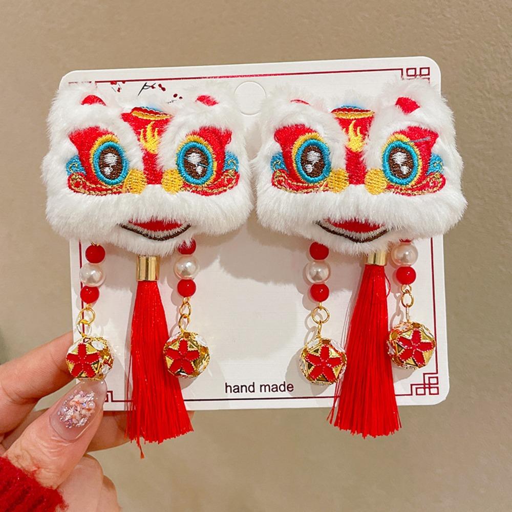 Plush Chinese New Year Headwear Tassel Ancient Style Hairpin Children Red Bow Hairpin  Children