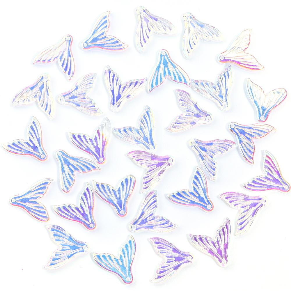 30pcs 20x19.5mm Colorful Mermaid Tail Beads Pendant Loose Lampwork Charms For Jewelry Making DIY Earring Phone Chain Accessories