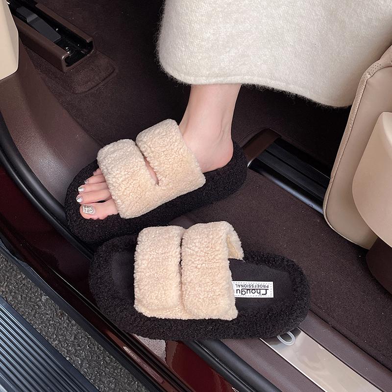 Women Flats Fur Slippers Casual Platform Shoes 2025 Winter New Open Toe Woman Flip Flops Cozy Walking Slides Zapatillas