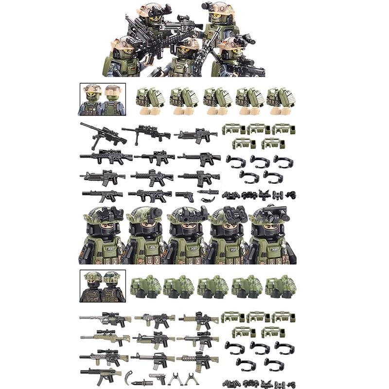 America Army Combat Uniform Special Forces Figures Building Blocks City US Special Air Service Soldier Military Weapons Toys