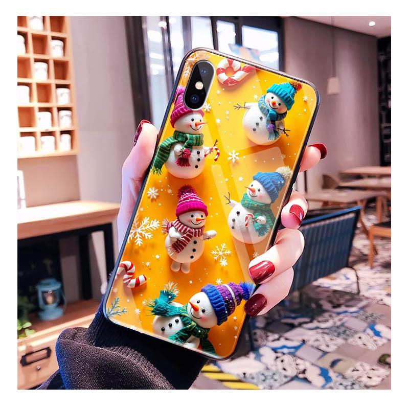 Glass phone case For Samsung S25 S24 S23 S22 Ultra S24 Plus A55 A16 A54 A15 A56 A36 S25 FE Christmas Snowman