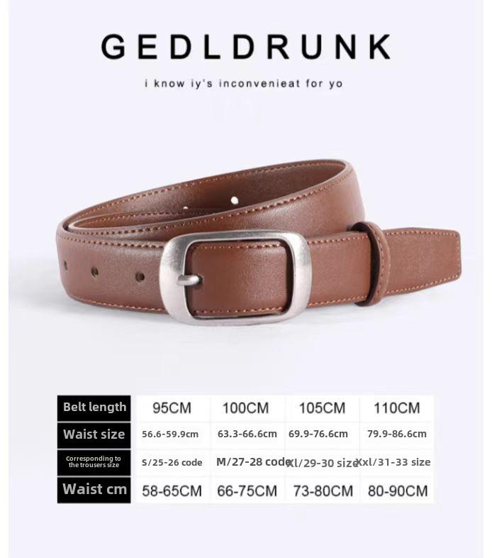 Women's Genuine Leather Belt: Stylish, Versatile Buckle, High-Grade Design for Jeans, Simple Cowhide.