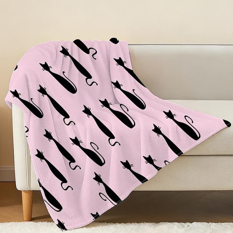 Lightweight Flannel Blanket, Cute Cat Pattern, Soft Skin-Friendly Warm Throw - Portable for Home & Car, Ideal for Halloween, Christmas