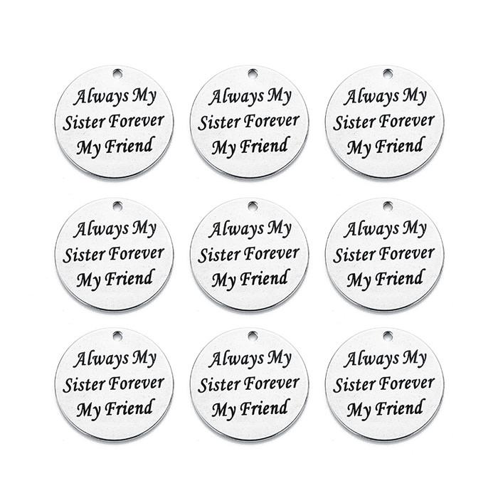 Louleur 10 Styles Stainless Steel Rhodium Pendants Stamping Tag Round Letter Charm Pendant for DIY Necklace Bangle Makings