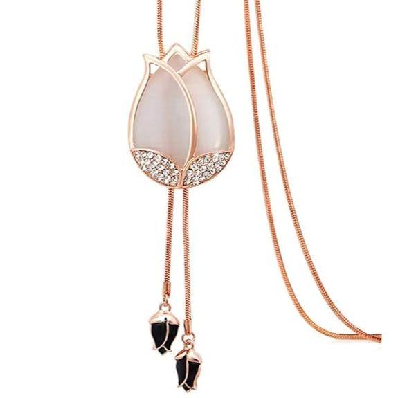 Shining Diva Fashion Neueste Kristall Opal Tulpenblume Lange Kette Anhänger Halskette für Damen