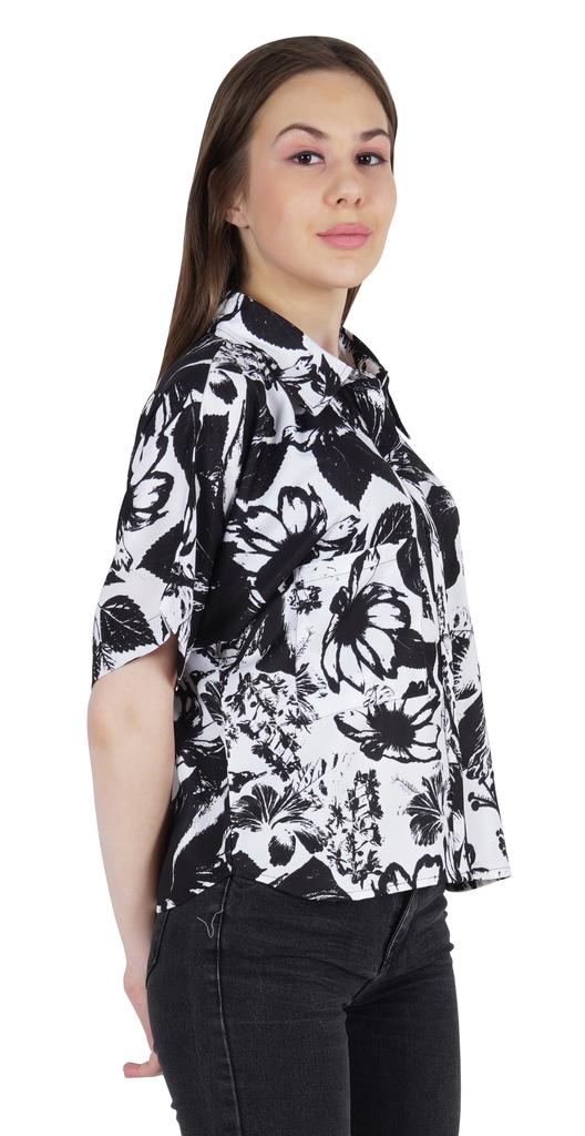 Moomaya Damen Bedrucktes Oberteil Kragenhals Knopfleiste Kurzarm Tunika