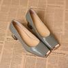 women cute black round toe high quality patent leather spring slip on square heel shoes lady casual grey pumps ab627