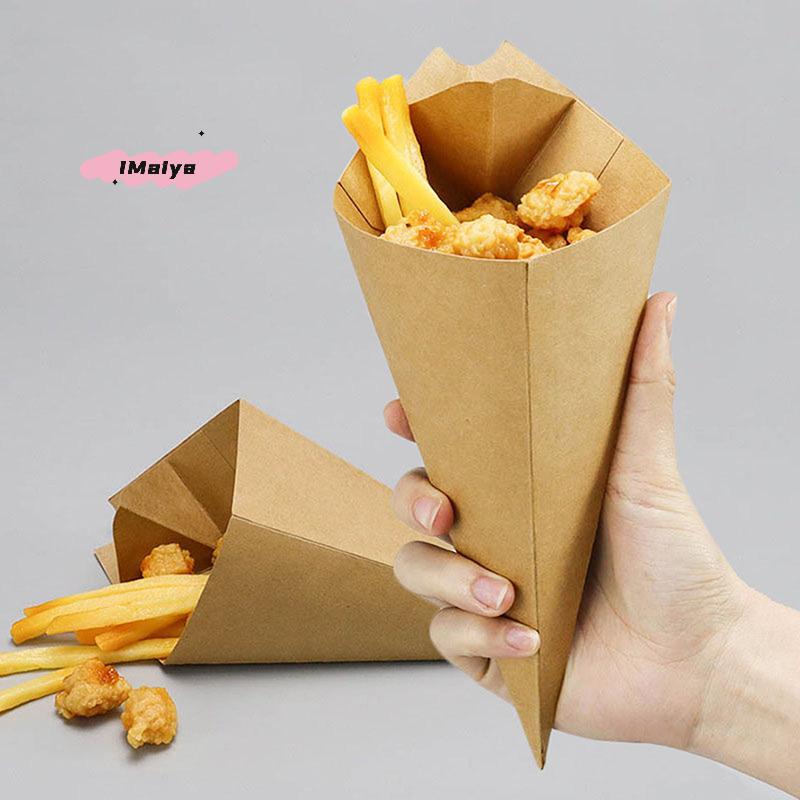 M-20 Stück Einweg-Pommes-Papierbecher Kraftpapier Frittier-Charcuterie-Becher Snack-Dessert Cake Popcorn Party DIY Backzubehör