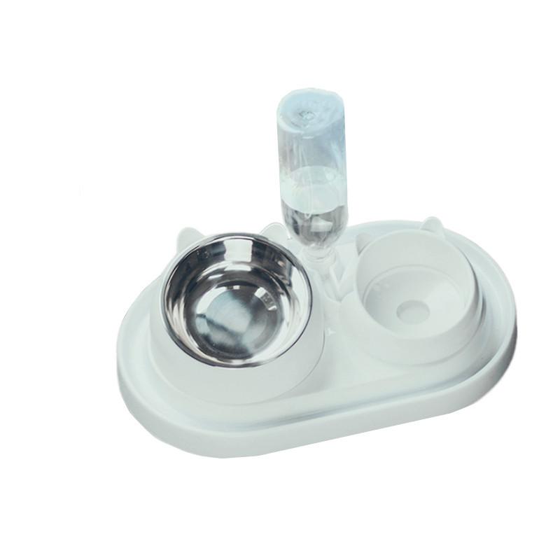 Internet celebrity stainless steel cat bowl dog bowl double bowl protection cervical spine cat bowl oblique mouth pet food basin cat supplies