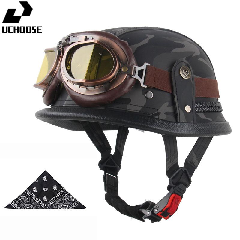 DOT Certified Vintage Open Helmet Motorcycle Open Face Helmet Retro 3/4 Helmet Cruise Casco Casque Moto Men Women