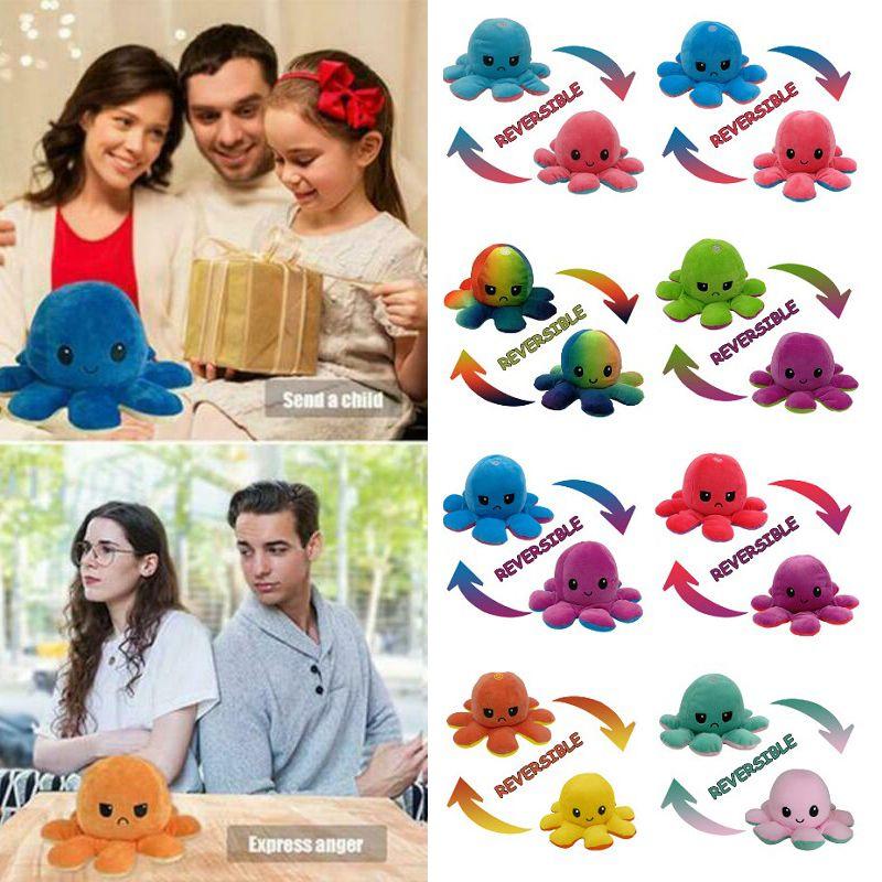 Soft And Adorable Double-sided Flip Reversible Octopus Plush Toy For Kids