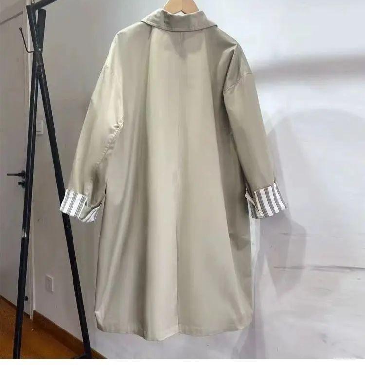 Women's Long Windbreaker Jacket Spring New Style Patchwork Japanese Style Medium Long Coat