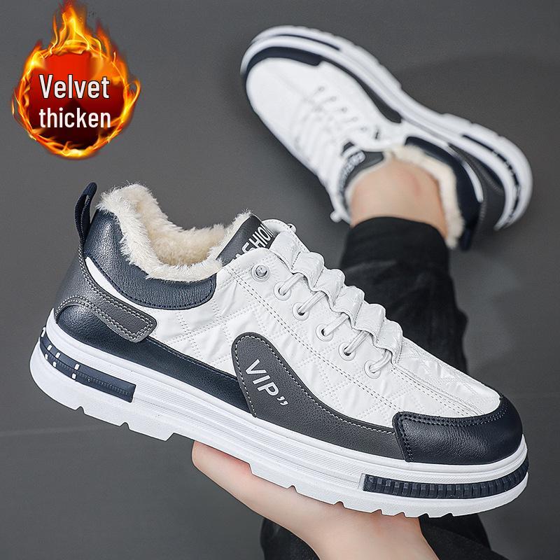 2025 Men's Plus Size Fleece-Lined Winter Work Boots - Warm, Low-Top, Casual, Trendy Sports Cotton Shoes