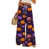 Ladies' Loose And Casual Halloween Printed Wide Leg Pants With Elastic Waistband Drawstring And Pocket Pants